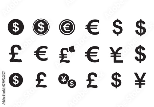 Set of Flat Business Icons, money signs - stock vector Sharp and minimal vector design