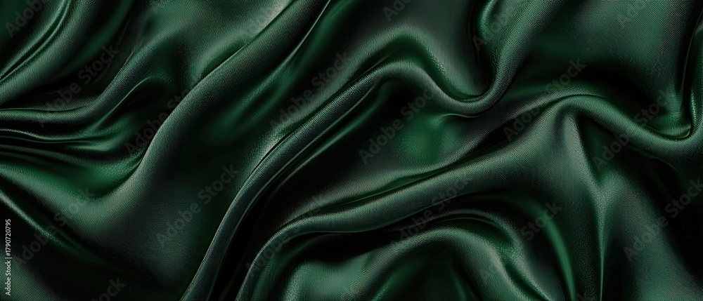 Fototapeta premium Luxurious dark green fabric lies smoothly, highlighting its soft texture and gentle sheen, ideal for creative projects or decor
