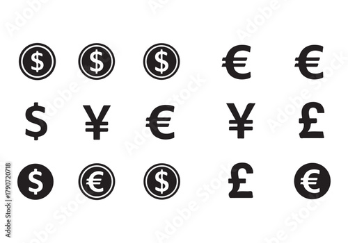 Set of Flat Business Icons, money signs - stock vector Sharp and minimal vector design
