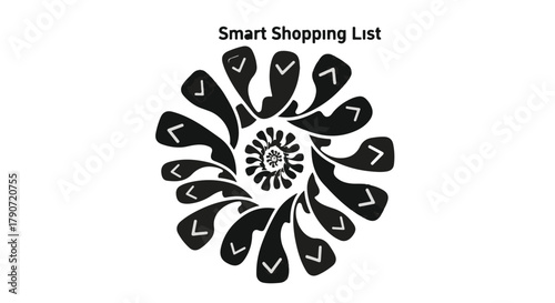 Abstract spiral design with check marks symbolizing smart shopping and organized lists.