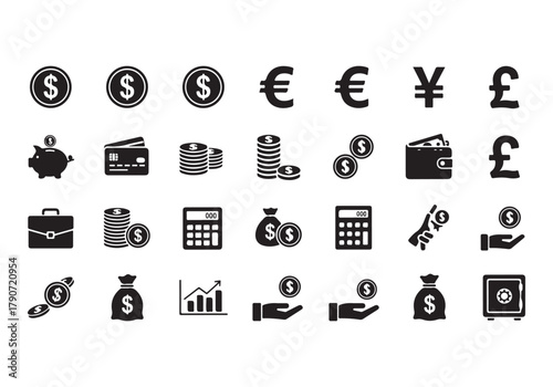 Set of Flat Business Icons, money signs - stock vector Sharp and minimal vector design