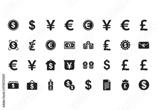 Set of Flat Business Icons, money signs - stock vector Sharp and minimal vector design