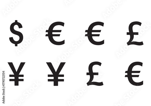 Set of Flat Business Icons, money signs - stock vector Sharp and minimal vector design