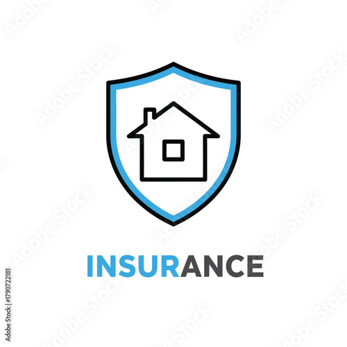 Vector illustration of home insurance shield logo with text