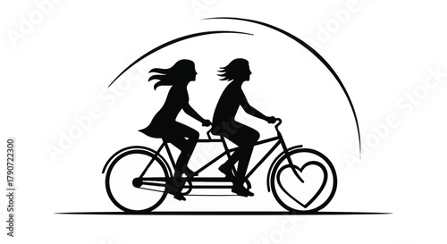 Joyful couple enjoying a tandem bike ride together, symbolizing partnership and shared adventures.
