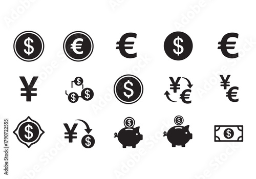 Set of Flat Business Icons, money signs - stock vector Sharp and minimal vector design