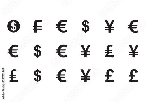 Set of Flat Business Icons, money signs - stock vector Sharp and minimal vector design