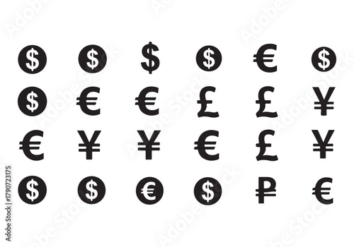 Set of Flat Business Icons, money signs - stock vector Sharp and minimal vector design