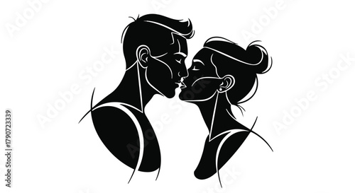 Intimate silhouette of a couple sharing a tender kiss, expressing love and connection.