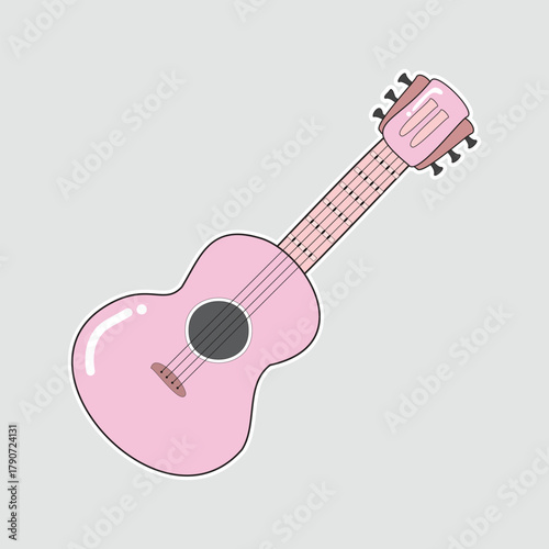 Pink Ukulele Sticker: A charming musical instrument, perfect for promoting music lessons, summer festivals, or Hawaiian themes