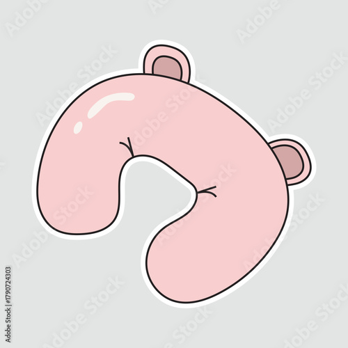 Travel Pillow Sticker: A comfy neck pillow with bear ears, ideal for illustrating comfortable travel, long flights, or relaxation