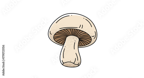 A simple illustration of a mushroom with a light brown cap and stem on a white background.