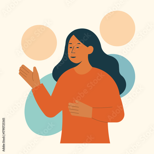 Flat Vector Illustration of Smiling Woman Gesturing