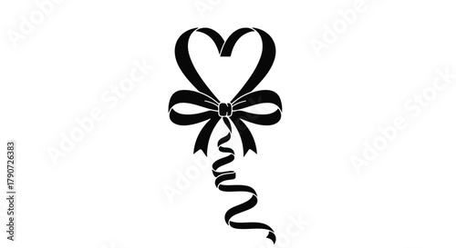 Elegant black ribbon forms a heart shape with a flowing tail, symbolizing love and celebration.