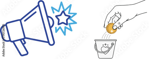 Donation and promotion icon concept design on white backdrop