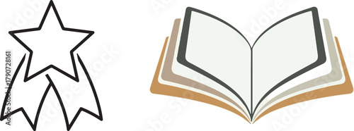 Stylized Star with Ribbons and Open Book Illustration