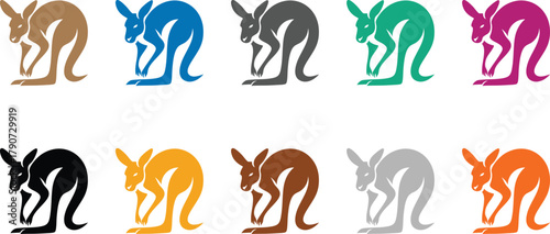 Colorful kangaroo silhouettes collection marsupial design, Vibrant kangaroo animal silhouettes for wildlife art