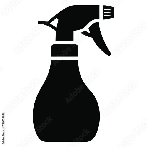 Black silhouette of a spray bottle with a trigger nozzle and handle trigger spray cleaning