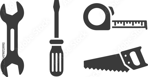 Essential Hand Tools Icons for Repair and Construction with vector illustration