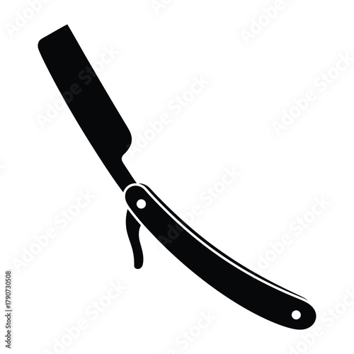Black Silhouette of a Straight Razor on a White Background Keywords: razor, straight razor, shaving, barber