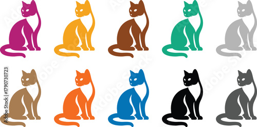 Sitting cat silhouettes in multiple colors, Colorful cat silhouettes collection for pet lovers