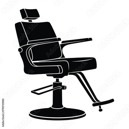 Black silhouette of a vintage barber chair with adjustable headrest and footrest salon chair