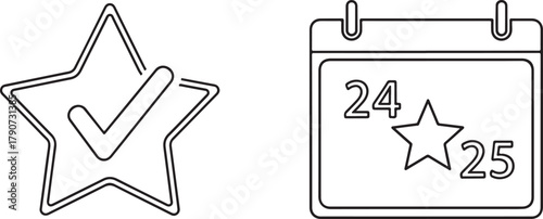 Simple Outline Icons: Star with Checkmark and Calendar with Dates