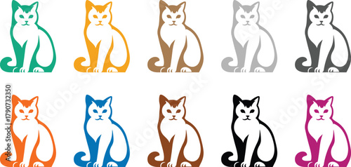 Colorful cat silhouettes sitting feline animal, Multicolor cat silhouettes for pet design