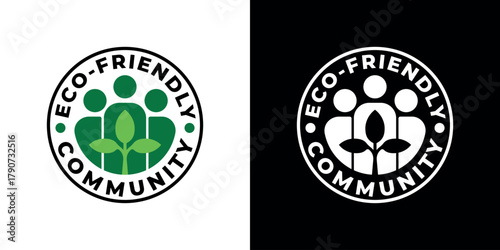 Eco-friendly community logo with three people and leaf symbol