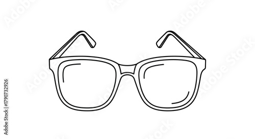A simple line drawing of a pair of eyeglasses rests on a white background.