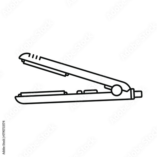 Outline drawing of an open hair straightening iron on a white background hair straightener