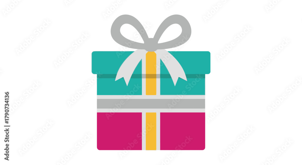 Obraz premium A colorful gift box is tied with a white and gray ribbon and a bow.