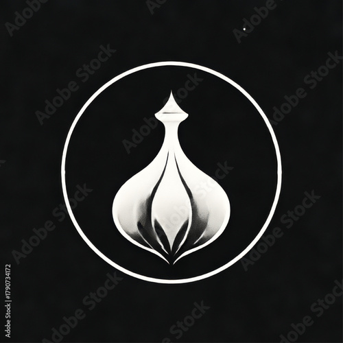 Stylized garlic bulb icon, silver, white, and black, food, cooking, or gourmet logo