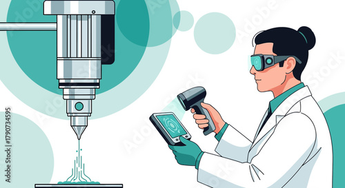 Futuristic scientist using advanced technology in a lab setting for research and development