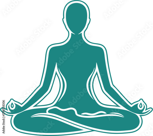 Silhouette of a person in a seated meditation pose, arms outstretched.