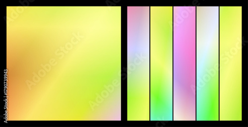 Abstract gradient background and palette, yellow, green, and pink pastels, for spring design
