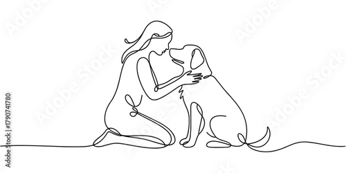 a woman gently interacting with her dog, expressing companionship, loyalty, affection, and the human–animal bond.