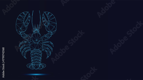 Futuristic Blue Low Poly Lobster Vector Graphic Representing Modern Seafood Industry Data And Technological Marine Life Research Against A Deep Dark Ocean Background Design Element