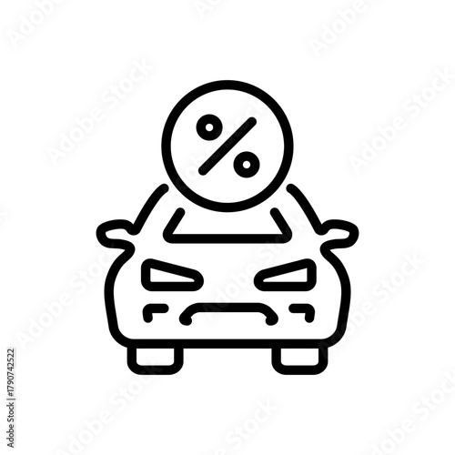 Car and discount price tag. Vehicle deals alerts, transportation savings. Vector outline icon.