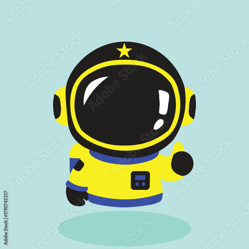 Astronaut's Thumbs Up: A friendly astronaut in a vibrant yellow and black suit gives a thumbs up, symbolizing approval, positivity, and a spirit of adventure in the vast unknown.