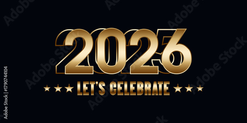 2026 celebration typography golden new year greeting with metallic numbers and festive text for New Year celebrations, party invitations, holiday greetings, and festive event promotions.