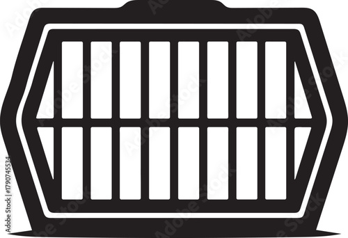 Black and white illustration of a pet carrier or crate cage animal