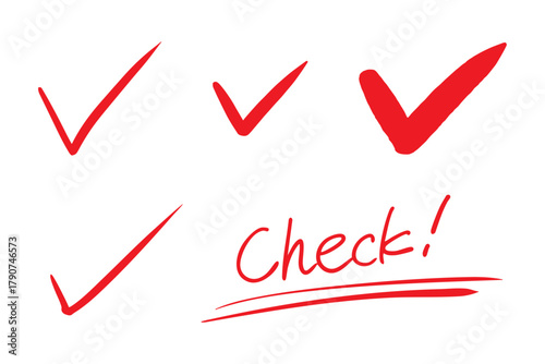 手書きチェックマークのアイコンセット Check 赤