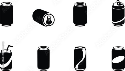 Black and White Drink Cans Collection Illustration Refreshment and Beverage Concepts
