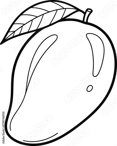 Illustration of a mango, depicting its smooth skin and characteristic curved shape for simple coloring book