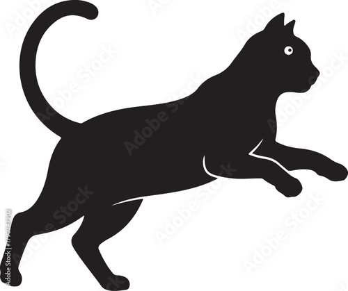 Black Silhouette of a Cat in Mid- Leap on White Background feline animal