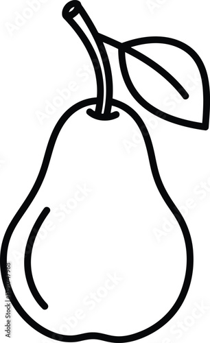 Illustration of a pear with a stem and a leaf, simple and elegant design for simple coloring book