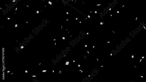 Falling shiny white or silver confetti isolated on transparent black background video . Bright festive tinsel color confetti , 2d confetti animation . glittering particle , fireworks confetti