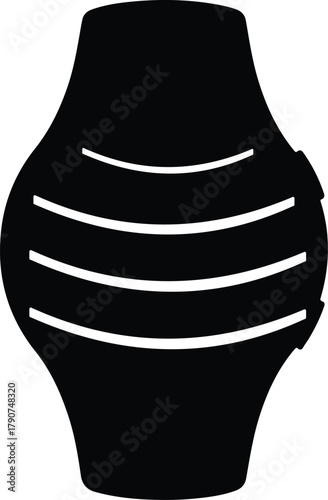 Black silhouette of a decorative vase with horizontal ribbed detailing container ceramic
