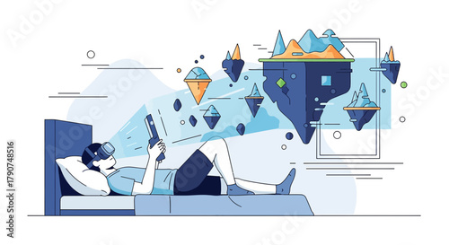 Immersive virtual reality gaming experience from the comfort of home with floating islands